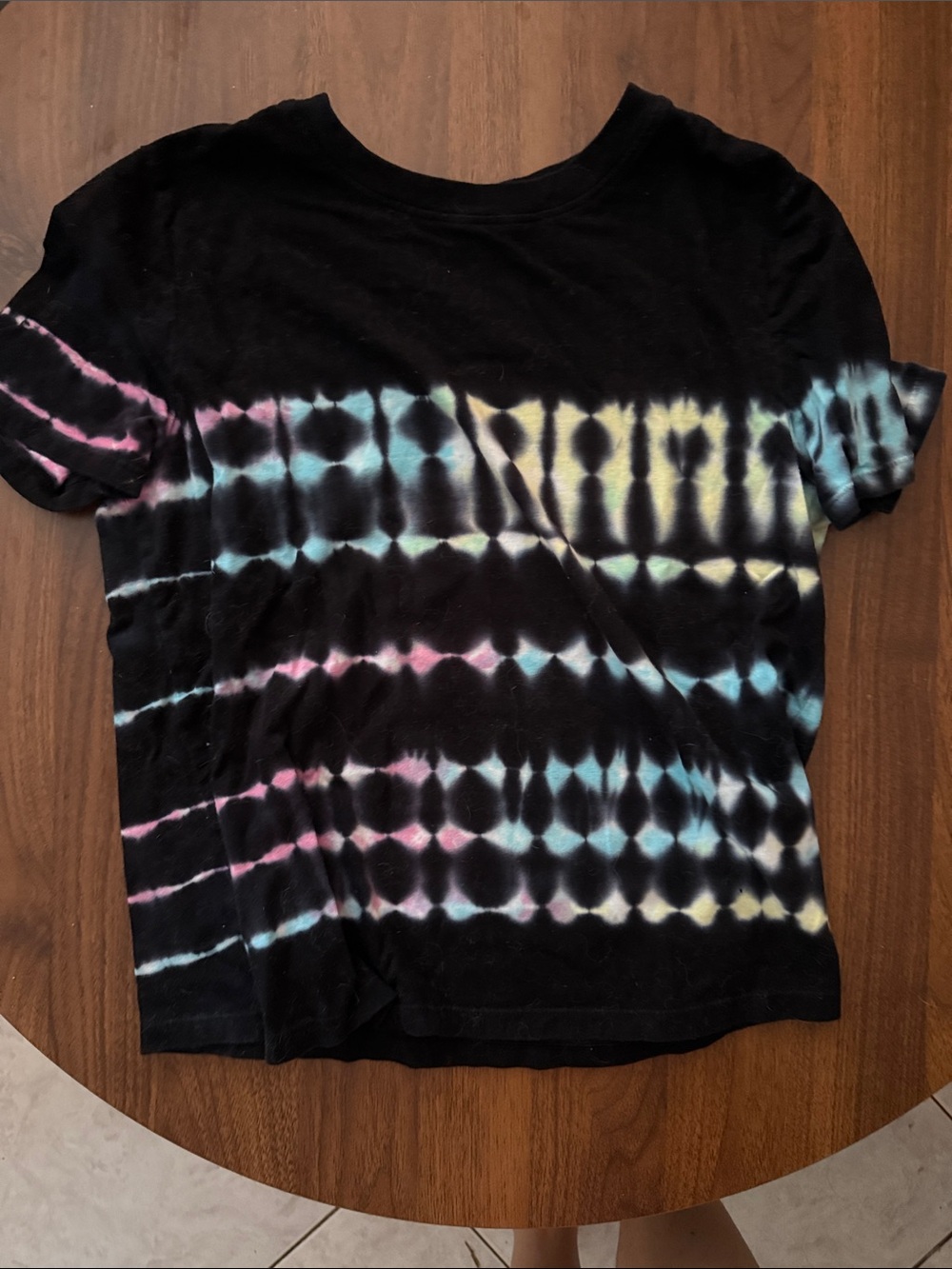 Rue21 Black Tie-Dye Short Sleeve Top with Pastel Accents